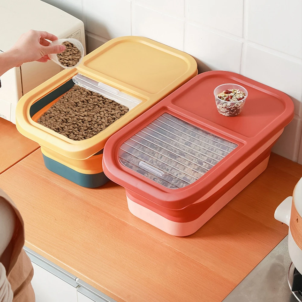 Large Foldable Pet Food Storage Pail Dog Treat Storage Container With Sliding Lid Seal Moisture-Proof Cat Food Treats Box
