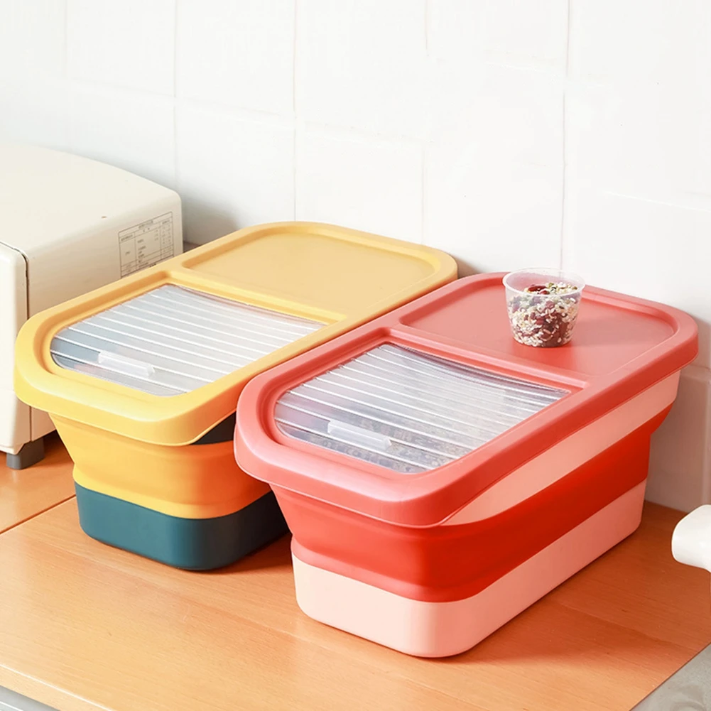 Large Foldable Pet Food Storage Pail Dog Treat Storage Container With Sliding Lid Seal Moisture-Proof Cat Food Treats Box