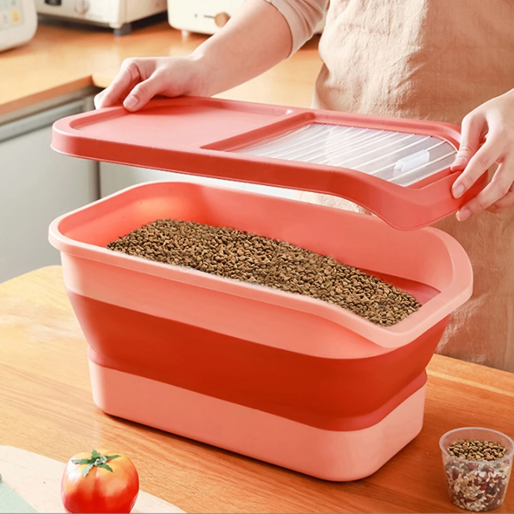 Large Foldable Pet Food Storage Pail Dog Treat Storage Container With Sliding Lid Seal Moisture-Proof Cat Food Treats Box