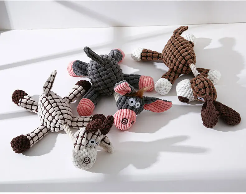 Plush Dog Toys Corduroy for Small Medium Dogs Animal Dog Squeaky Toy Bite Resistant Chew Toy Molar Teeth Cleaning Puppy Toys