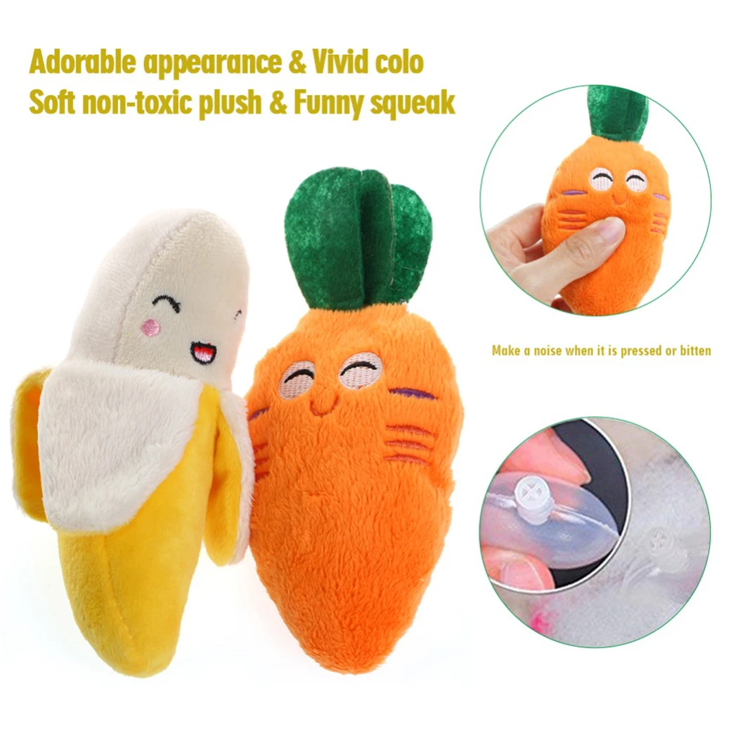 1pc Plush Squeaky Bone Dog Toys Bite-Resistant Clean Dog Chew Puppy Training Toy Soft Banana Carrot And Vegetable Pet Supplies