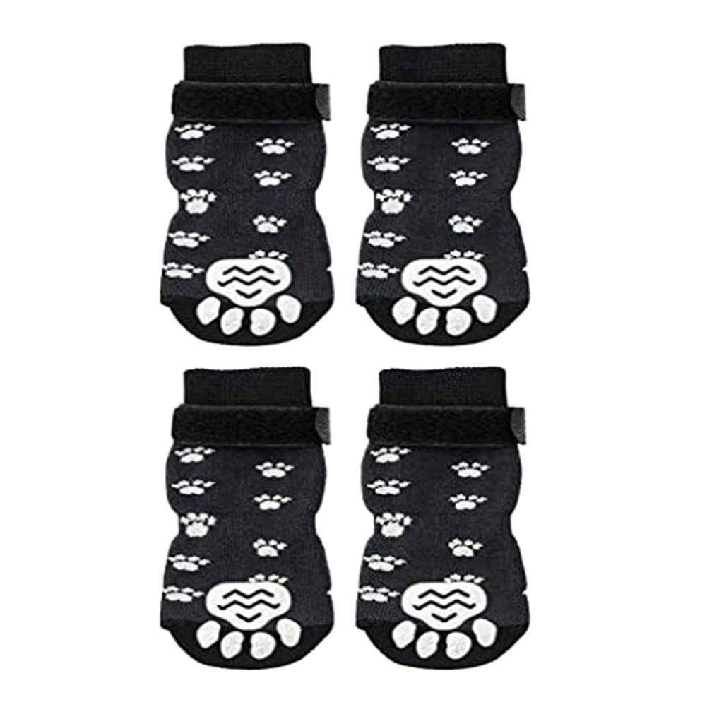 Anti-Slip Dog Socks 4pcs Paw Protector Traction Control Adjustable Indoor Wear Knitted Pet Socks with Rubber Reinforcement