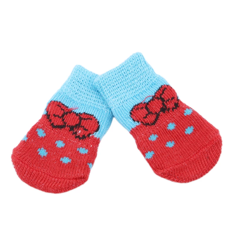4Pcs/set Pet Dog Socks Anti-Slip Knitted Small Dogs Thick Warm Paw Protector Cute Puppy Cat Indoor Wear Boot Dog Socks