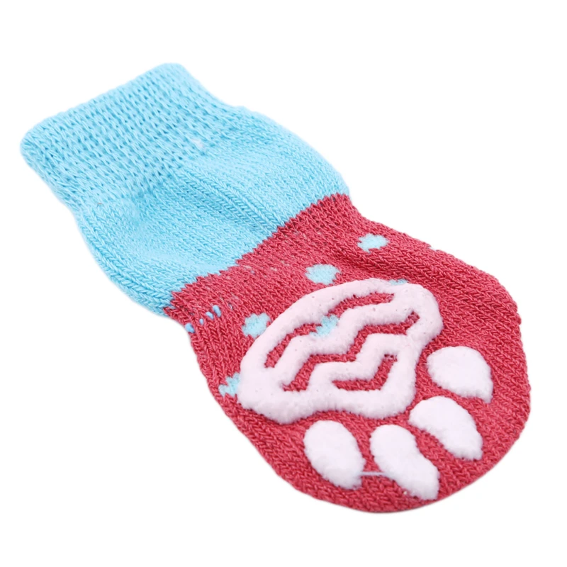 4Pcs/set Pet Dog Socks Anti-Slip Knitted Small Dogs Thick Warm Paw Protector Cute Puppy Cat Indoor Wear Boot Dog Socks
