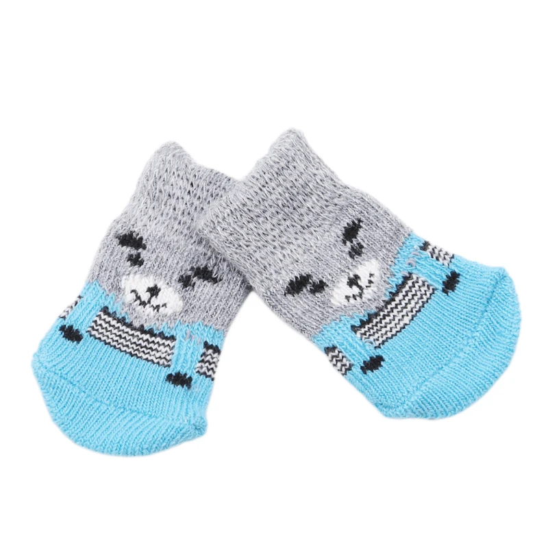 4Pcs/set Pet Dog Socks Anti-Slip Knitted Small Dogs Thick Warm Paw Protector Cute Puppy Cat Indoor Wear Boot Dog Socks