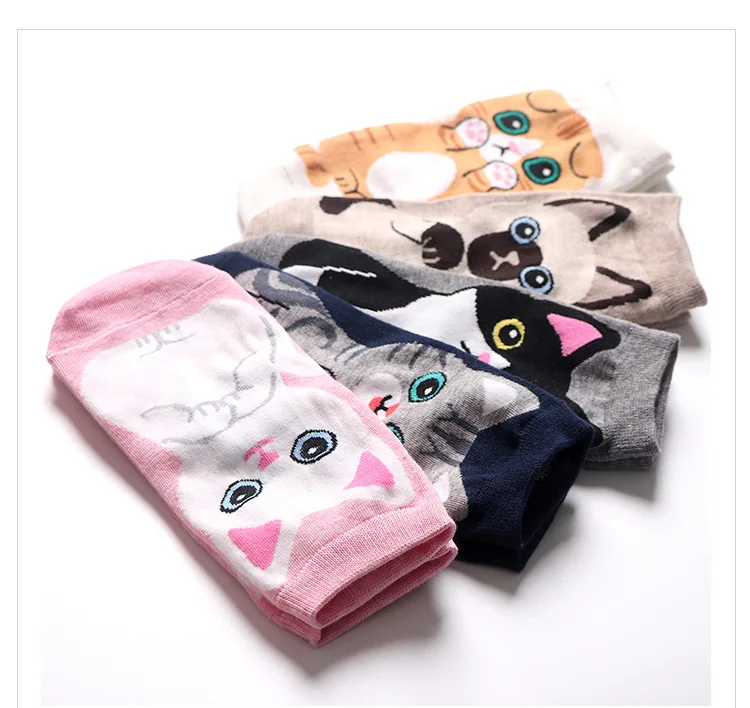 5 Pairs Cat Dog Cartoon Women Socks Cute Animal Cotton Ankle Sock Korean Japanese Kawaii Breathable Casual Low Cut Short Socks