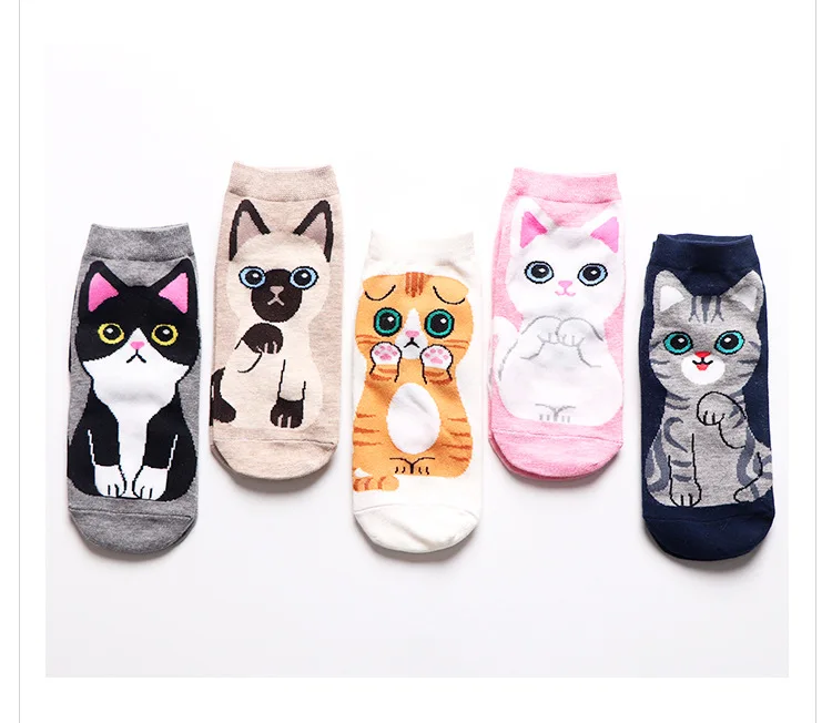 5 Pairs Cat Dog Cartoon Women Socks Cute Animal Cotton Ankle Sock Korean Japanese Kawaii Breathable Casual Low Cut Short Socks