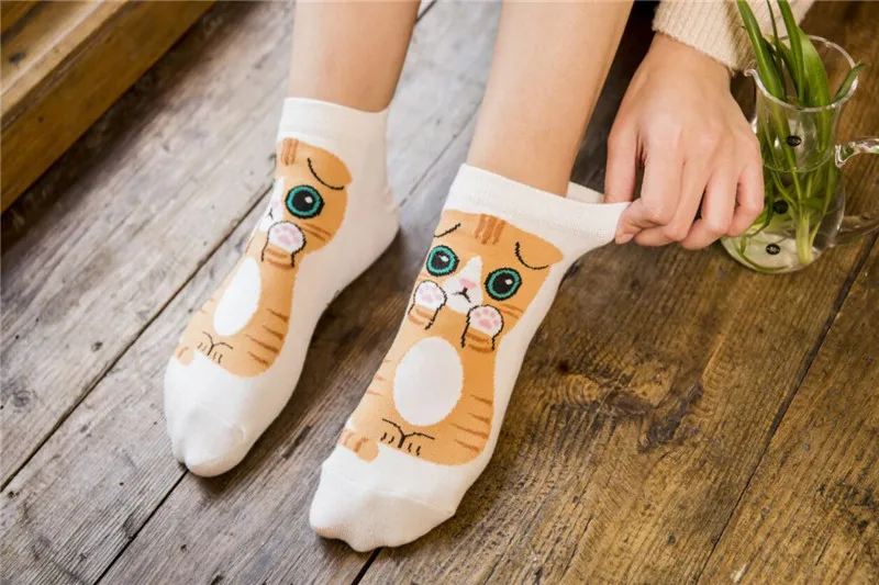 5 Pairs Cat Dog Cartoon Women Socks Cute Animal Cotton Ankle Sock Korean Japanese Kawaii Breathable Casual Low Cut Short Socks