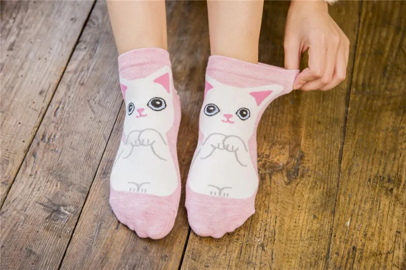 5 Pairs Cat Dog Cartoon Women Socks Cute Animal Cotton Ankle Sock Korean Japanese Kawaii Breathable Casual Low Cut Short Socks