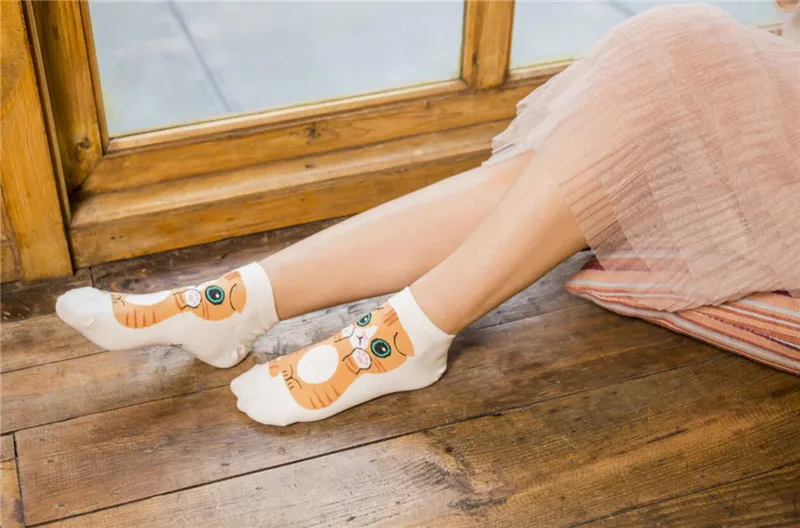 5 Pairs Cat Dog Cartoon Women Socks Cute Animal Cotton Ankle Sock Korean Japanese Kawaii Breathable Casual Low Cut Short Socks