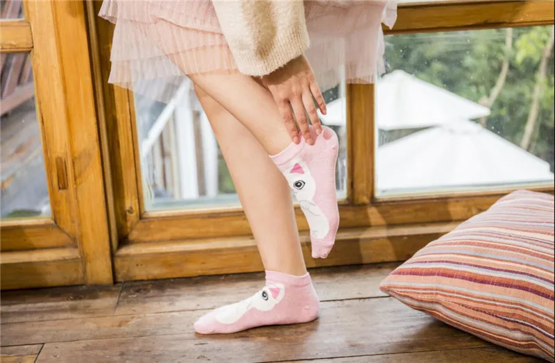 5 Pairs Cat Dog Cartoon Women Socks Cute Animal Cotton Ankle Sock Korean Japanese Kawaii Breathable Casual Low Cut Short Socks