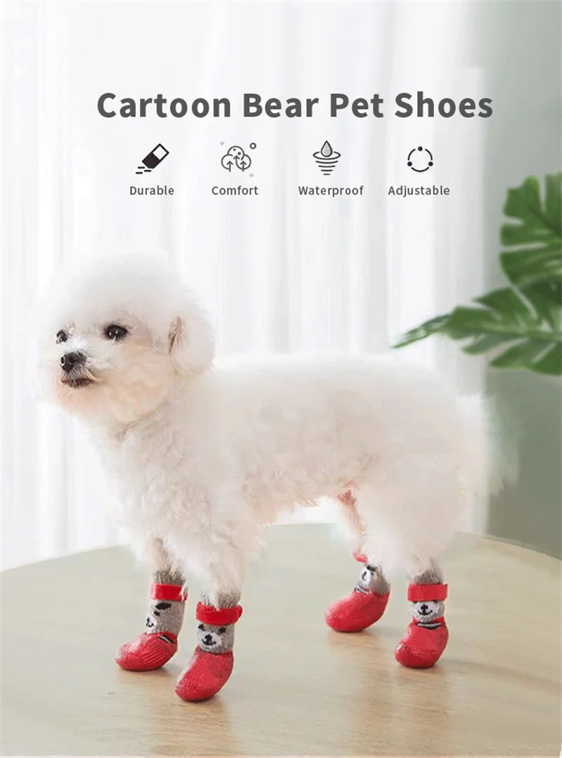 4pcs/set Cotton Dog Shoes Waterproof Non-slip Rubber Sole Cats Dogs Socks for Chihuahua Puppy Cat Rain Snow Boots Pet Products 4pcs/set Cotton Dog Shoes Waterproof Non-slip Rubber Sole Cats Dogs Socks for Chihuahua Puppy Cat Rain Snow Boots Pet Products