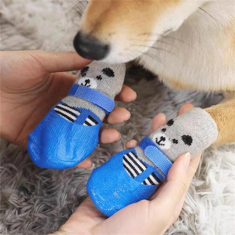 4pcs/set Cotton Dog Shoes Waterproof Non-slip Rubber Sole Cats Dogs Socks for Chihuahua Puppy Cat Rain Snow Boots Pet Products 4pcs/set Cotton Dog Shoes Waterproof Non-slip Rubber Sole Cats Dogs Socks for Chihuahua Puppy Cat Rain Snow Boots Pet Products