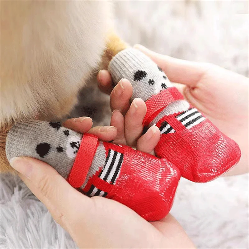 4pcs/set Cotton Dog Shoes Waterproof Non-slip Rubber Sole Cats Dogs Socks for Chihuahua Puppy Cat Rain Snow Boots Pet Products 4pcs/set Cotton Dog Shoes Waterproof Non-slip Rubber Sole Cats Dogs Socks for Chihuahua Puppy Cat Rain Snow Boots Pet Products