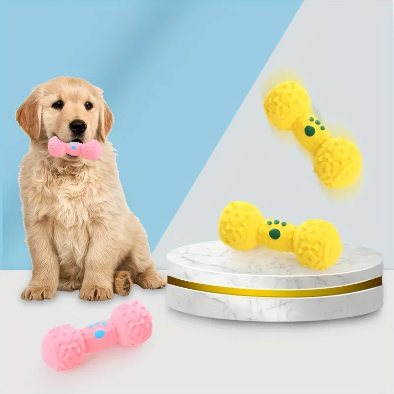 1 piece pet dog toy barbell with paw print multi-color optional sound latex toy chewing molar stick dog toy