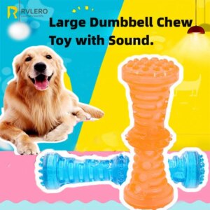 Dog Sound-making Toy Tooth Grinding Stick Dumbbell Shape Full-body Design Durable for Chewing Dental Care Relieves Boredom