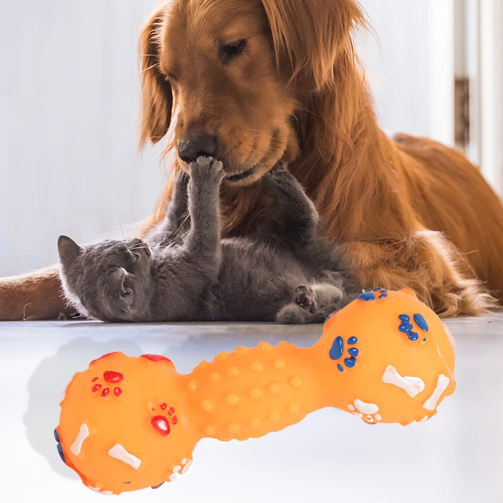 Funny Dumbbell Shaped Pet Toys Non-toxic Adorable Rubber Chewing Bone Bite Resistant Natural Material For Pet Dog Cat Or Puppy
