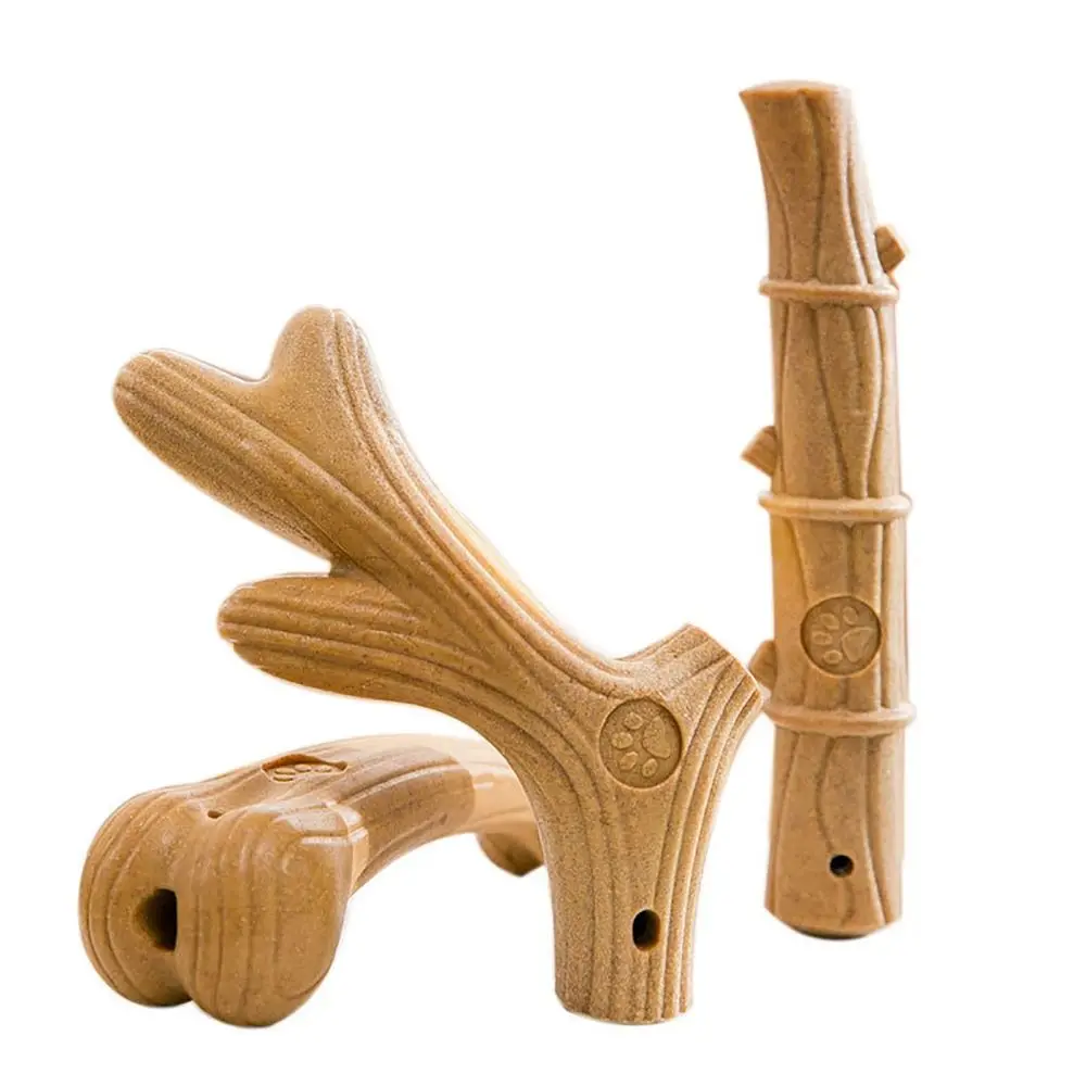Dog Chew Toys Bone Antler Shape Pine Wood Fiber Molar Teeth Clean Stick Puppy Interactive Training Bite Resistant Pet Supply