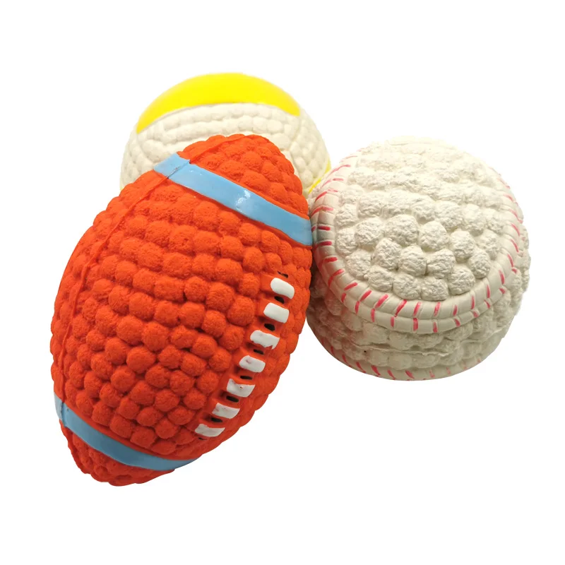 Soft Pet Ball Squeaky Toy For Small Large Dog Rugby Tennis Volleyball Football Basketball Latex Tooth Cleaning Training Toys