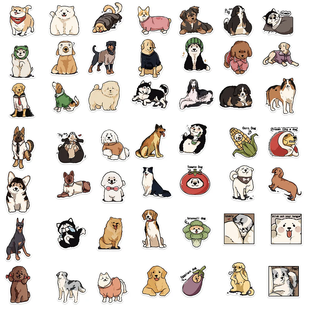 50pcs Cute Dog Stickers for Water Bottle, Funny Dog Stickers  Animal Hand-Drawn Stickers for Laptop Scrapbook Skateboard phone