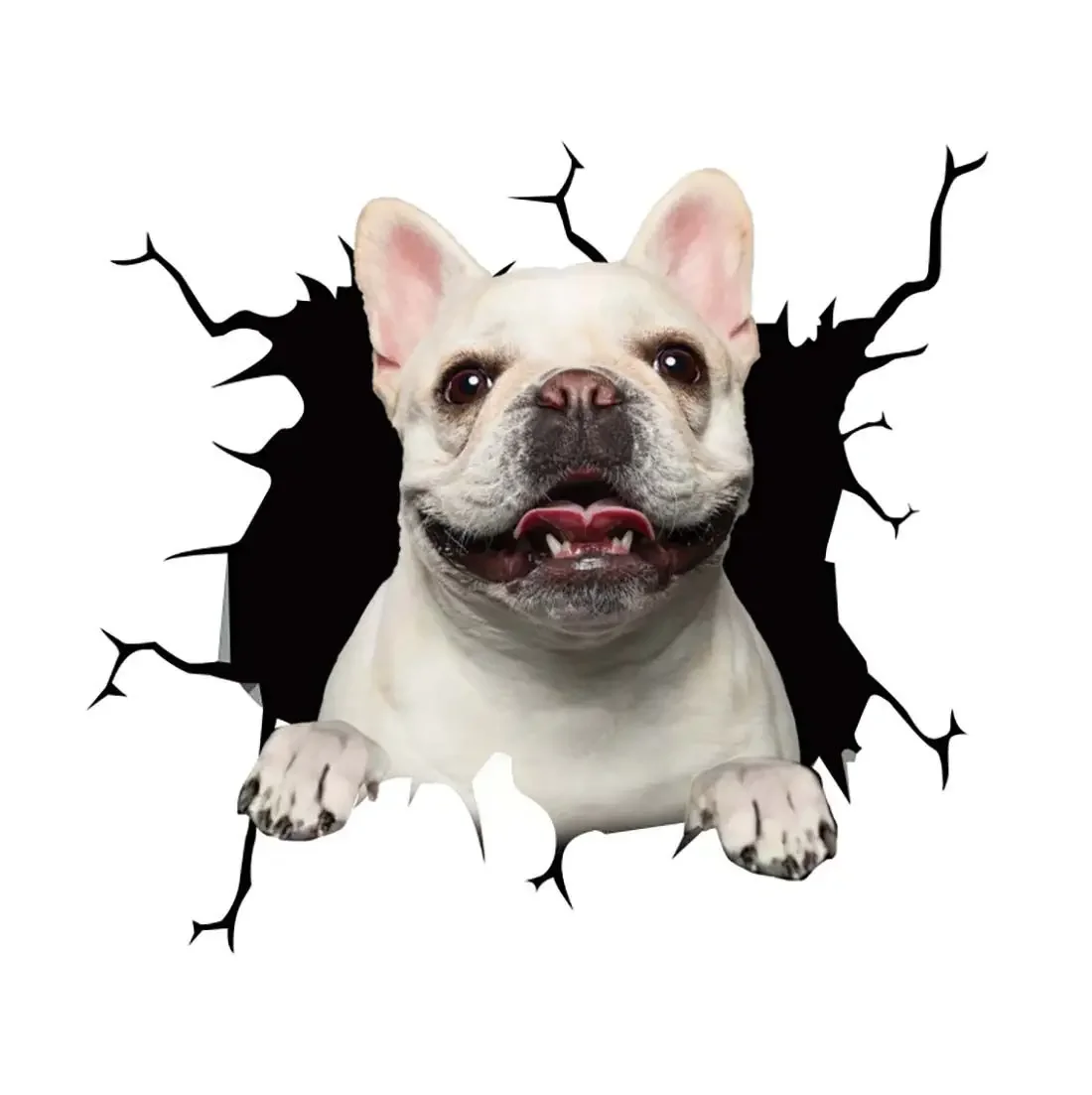 3D Animal Puppy Broken Window Car Stickers Motorcycle Decor Simulation French Bulldog Auto Rear Windows Waterproof Vinyl Decals