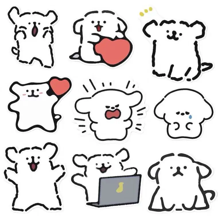 10/50/100PCS Cartoon Cute Line Dog In The Book Stickers DIY Toy Laptop Luggage Skateboard Suitcase Guitar Graffiti Decal Sticker