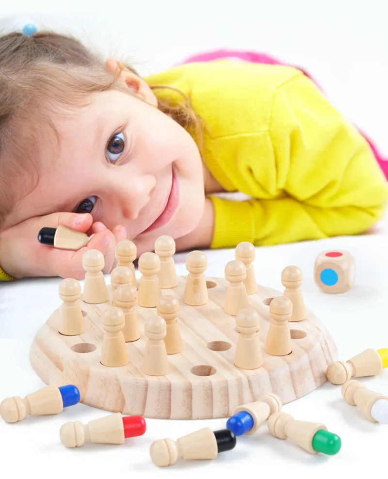 Montessori Wooden Children Toys Memory Match Stick Chess Game Fun Block Puzzle Board Interactive Toy for 3 4 5 Year Old Boy Girl