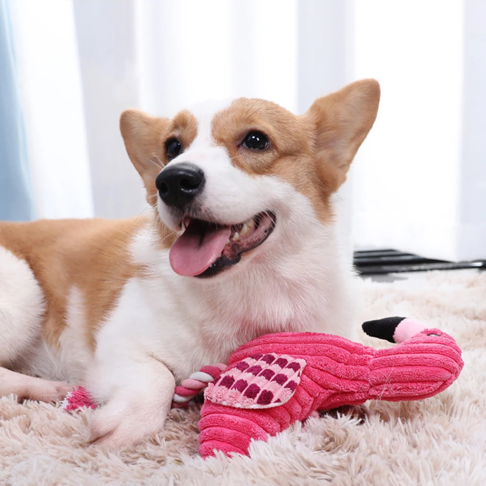 Dog Squeaky Toy Flamingo Cotton Rope Interactive Puppy Teething Toy Dog Tug Dog Chewing Toy Pet Training Products Pet Chew Toys