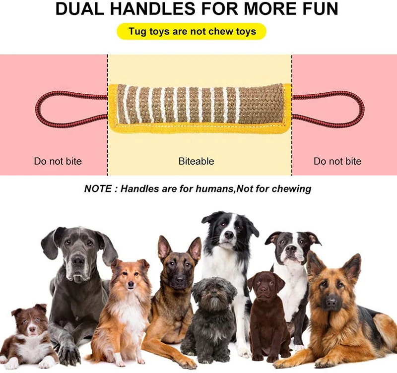 Durable Pet Training Tug Toy Pillow Jute Bite Sleeve With 2 Rope Handles For Small Large Dogs Puppy Interactive Play Game