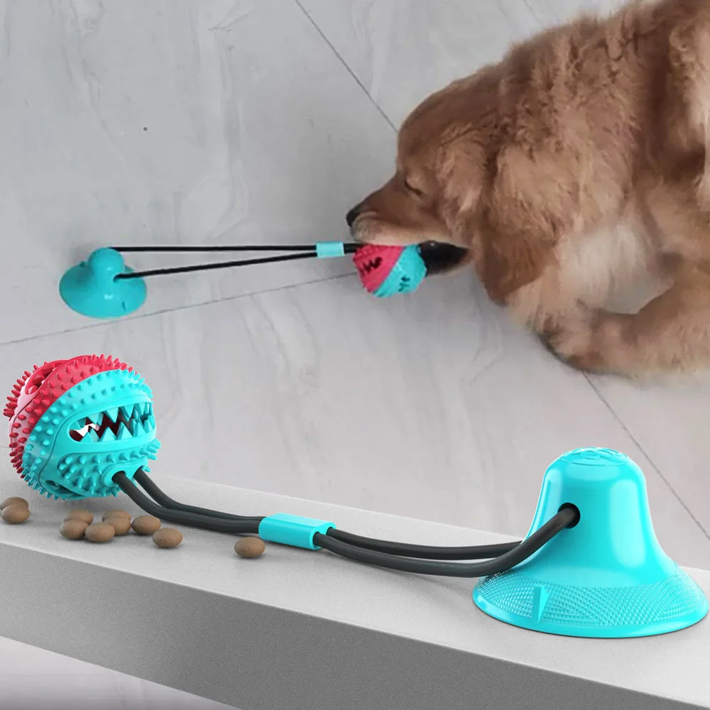 Interactive Dog Toys Tug of War Ball in Red and Turquoise for Large Breed Dogs - Mentally Stimulating Teething Toy