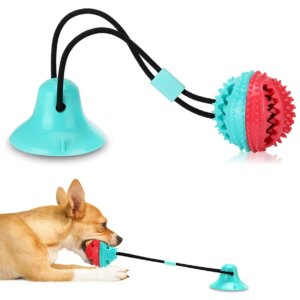 Interactive Dog Toys Tug of War Ball in Red and Turquoise for Large Breed Dogs - Mentally Stimulating Teething Toy