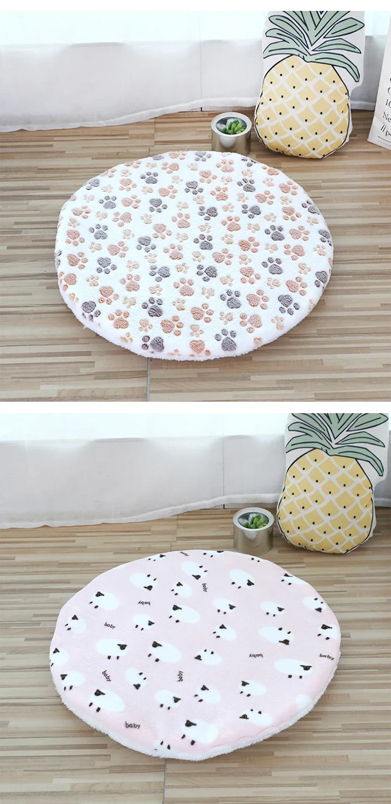 Soft Pet Dog Mat Cotton Paw Foot Print Washable Round Pet Blanket Double-sided Warm Sleeping Beds for Small Medium Dogs Cats