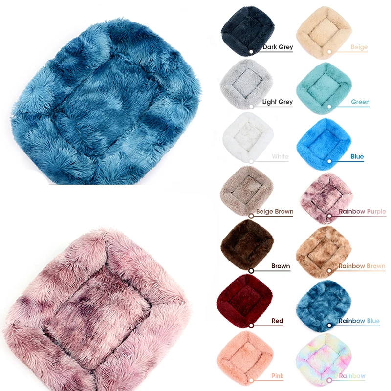 Soft Long Plush Pet Cat Bed House Cats Dog Mat Winter Warm Square Sleeping Dogs Puppy Nest Pet Cushion Portable For Pet Cats Bed