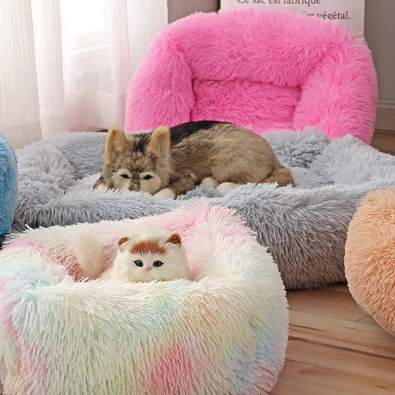 Soft Long Plush Pet Cat Bed House Cats Dog Mat Winter Warm Square Sleeping Dogs Puppy Nest Pet Cushion Portable For Pet Cats Bed
