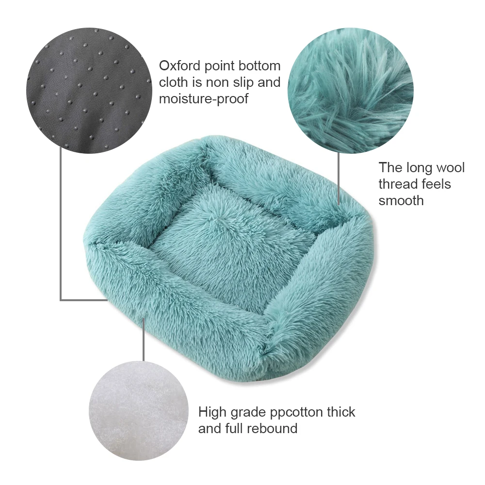 Soft Long Plush Pet Cat Bed House Cats Dog Mat Winter Warm Square Sleeping Dogs Puppy Nest Pet Cushion Portable For Pet Cats Bed
