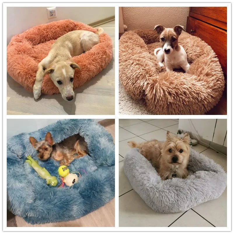 Soft Long Plush Pet Cat Bed House Cats Dog Mat Winter Warm Square Sleeping Dogs Puppy Nest Pet Cushion Portable For Pet Cats Bed