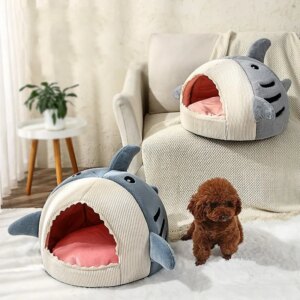 Cat Bed Dog Bed Dog Bed Dog Kennel Winter Net Red Warm Semi-closed Shark Cat Nest Mat Pet Supplies Cat House