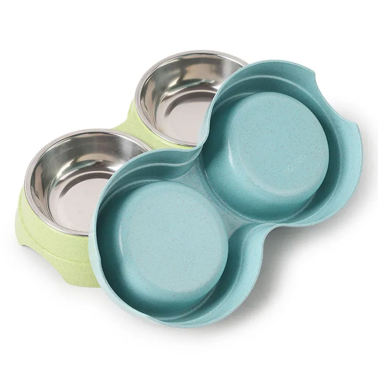 Double Pet Bowls Cat Feeder Water Feeder Round Stainless Steel Drinking Dish Feeder Cat Puppy Feeding Supplies Cat Accessories