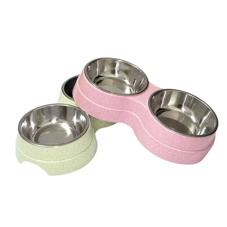 Double Pet Bowls Cat Feeder Water Feeder Round Stainless Steel Drinking Dish Feeder Cat Puppy Feeding Supplies Cat Accessories