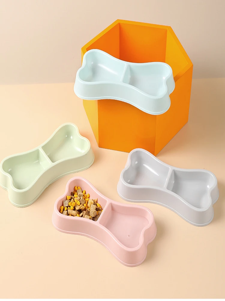 Pet Food Bowl Double Bowl Macaron Color Plastic Cat Bowl Dog Food Drinking Tray Feeding Cat Feeding Pet Supplies Dog Accessories