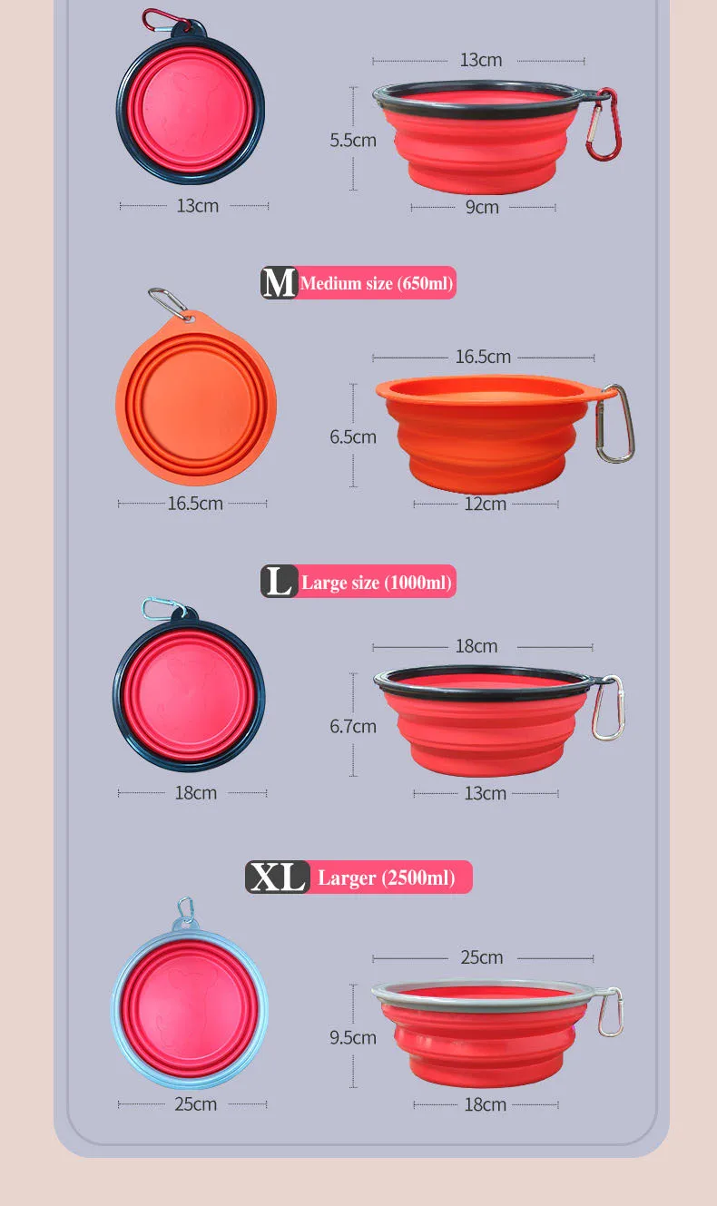 350/1000ml Pet Silicone Folding Bowl Portable Drinking Bowl Cat Dog Travel Feeder with Carabiner Suitable for Camping Walking