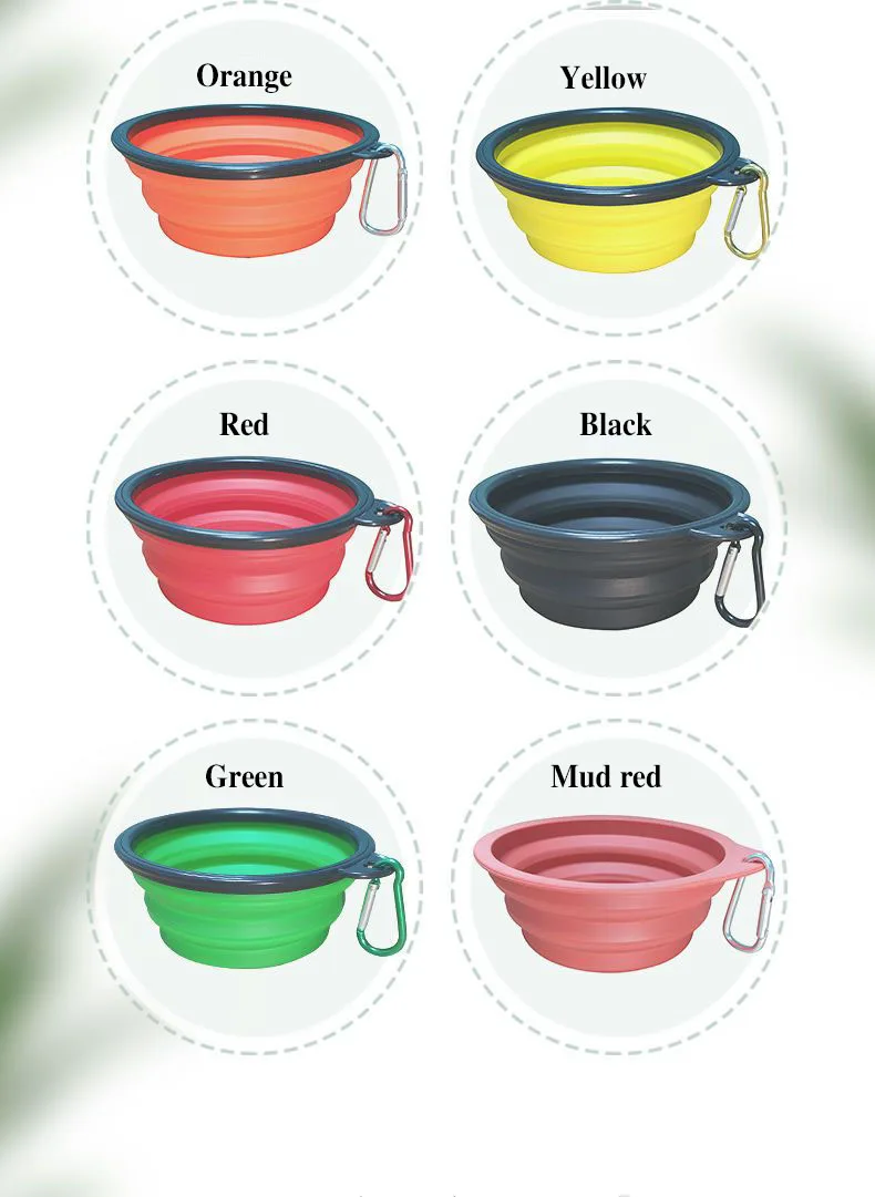 350/1000ml Pet Silicone Folding Bowl Portable Drinking Bowl Cat Dog Travel Feeder with Carabiner Suitable for Camping Walking