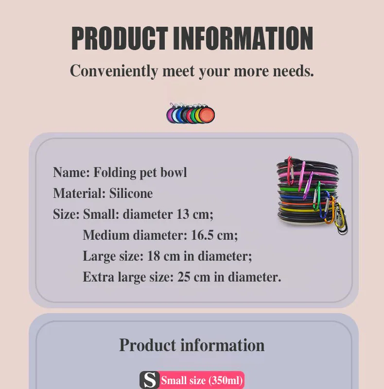 350/1000ml Pet Silicone Folding Bowl Portable Drinking Bowl Cat Dog Travel Feeder with Carabiner Suitable for Camping Walking
