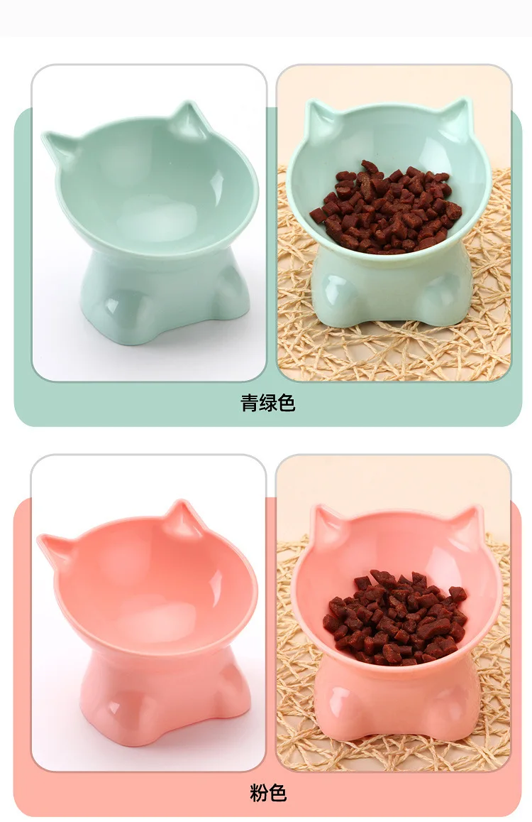Pet Feeders Bowl Large Capacity Cats Bowls Oblique Mouth Cute Cartoon Cat Shape Cat Dog Food Dispenser Pet Feeder Pets Supplies