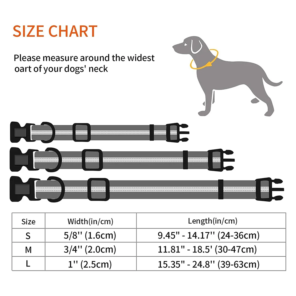 Dog Collar Waterproof Pet Collars Anti-Odor Durable Adjustable Polyester Soft with Reflective Stripe Basic Dog Collars S/M/L