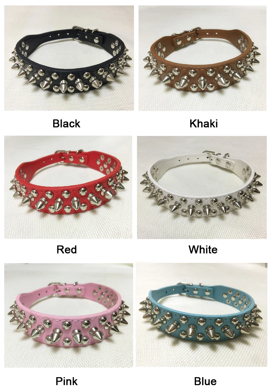 Adjustable Leather Pet Dog collar Neck Strap Supplies PU Leather Punk Rivet Spiked Dog Collar Pet Collars For Small Dog Cat