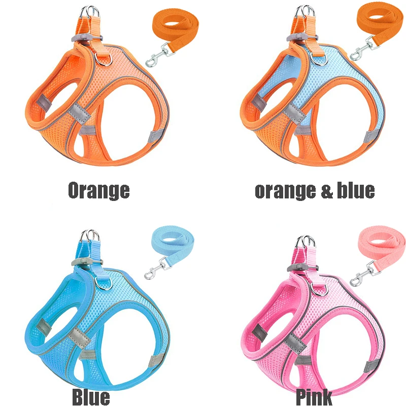 XXXS-L Reflective Pet Harness Dogs Strap with Leash Adjustable Harness Vest Breathable Collars for Chihuahua Small Large Dogs