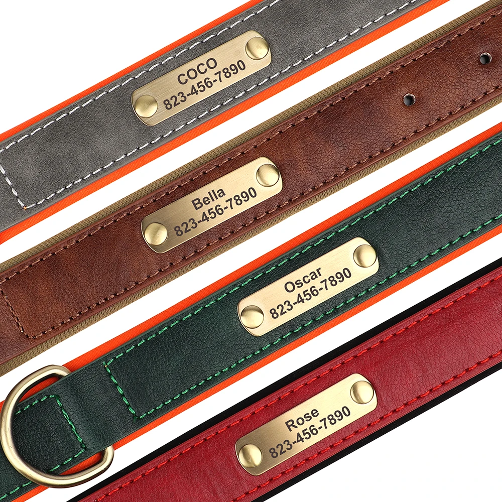 Personalized Dog Collar Leash Custom PU Leather Dog Tag Collars Free Engraved Nameplate For Small Medium Large Dogs Pitbull Personalized Dog Collar Leash Custom PU Leather Dog Tag Collars Free Engraved Nameplate For Small Medium Large Dogs Pitbull