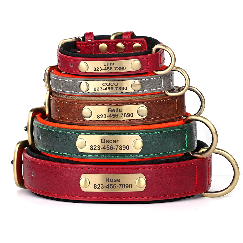 Personalized Dog Collar Leash Custom PU Leather Dog Tag Collars Free Engraved Nameplate For Small Medium Large Dogs Pitbull Personalized Dog Collar Leash Custom PU Leather Dog Tag Collars Free Engraved Nameplate For Small Medium Large Dogs Pitbull