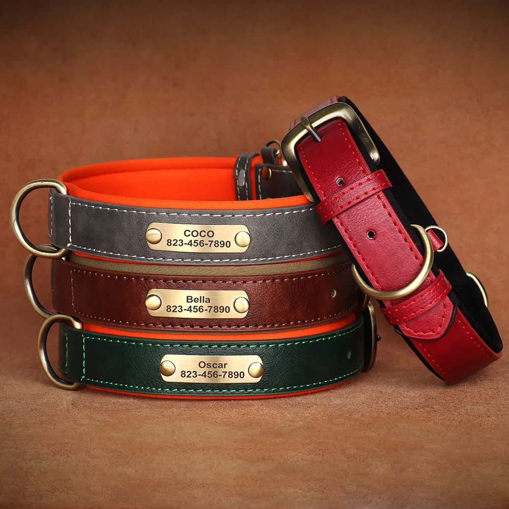 Personalized Dog Collar Leash Custom PU Leather Dog Tag Collars Free Engraved Nameplate For Small Medium Large Dogs Pitbull Personalized Dog Collar Leash Custom PU Leather Dog Tag Collars Free Engraved Nameplate For Small Medium Large Dogs Pitbull